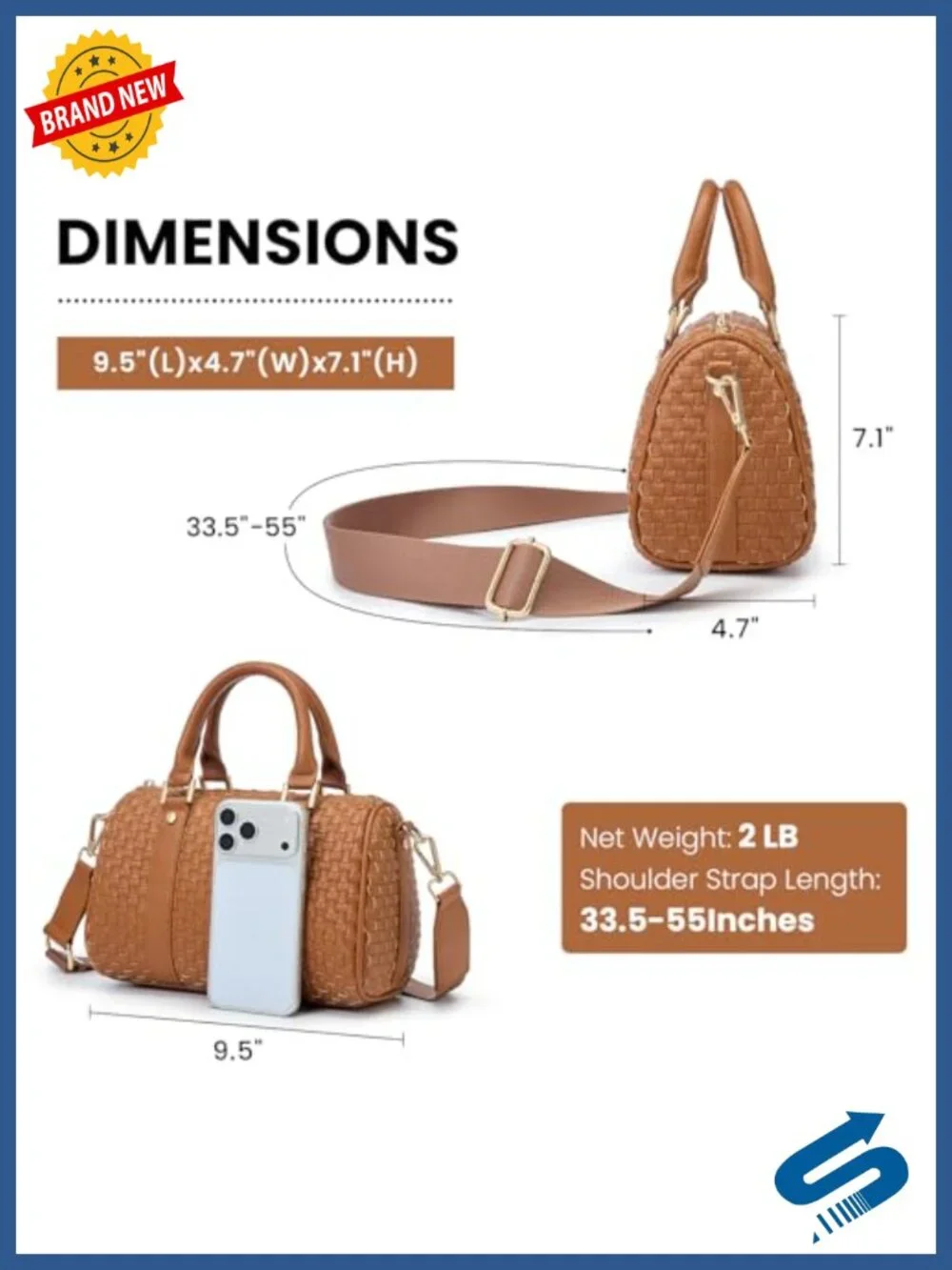 Woven Vegan Leather Crossbody Bag Satchel Purse with Adjustable Strap